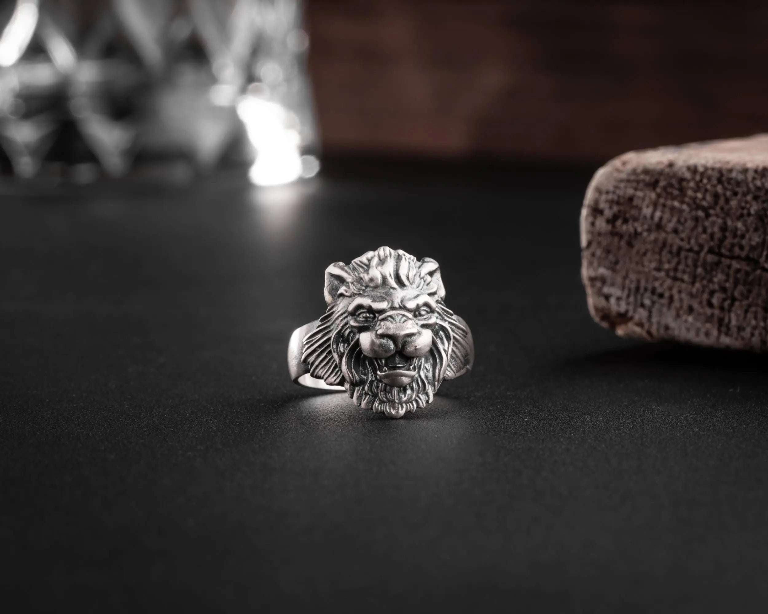 Sterling Silver Lion Head Ring - Handmade Mens Jewelry   Charmora Jewelry