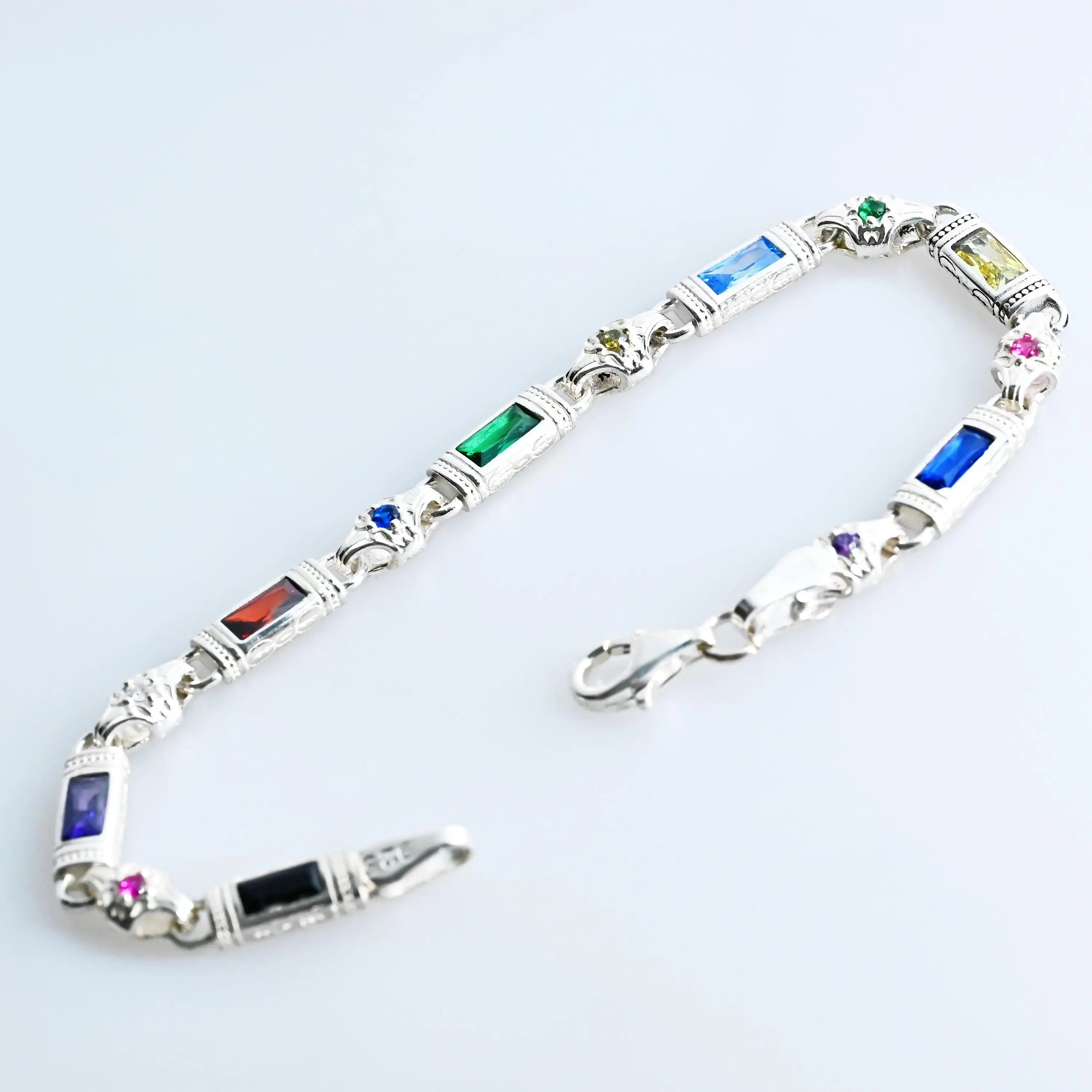 Bracelet en argent sterling avec pierres multicolores – Bijoux audacieux pour homme, cadeau pour lui