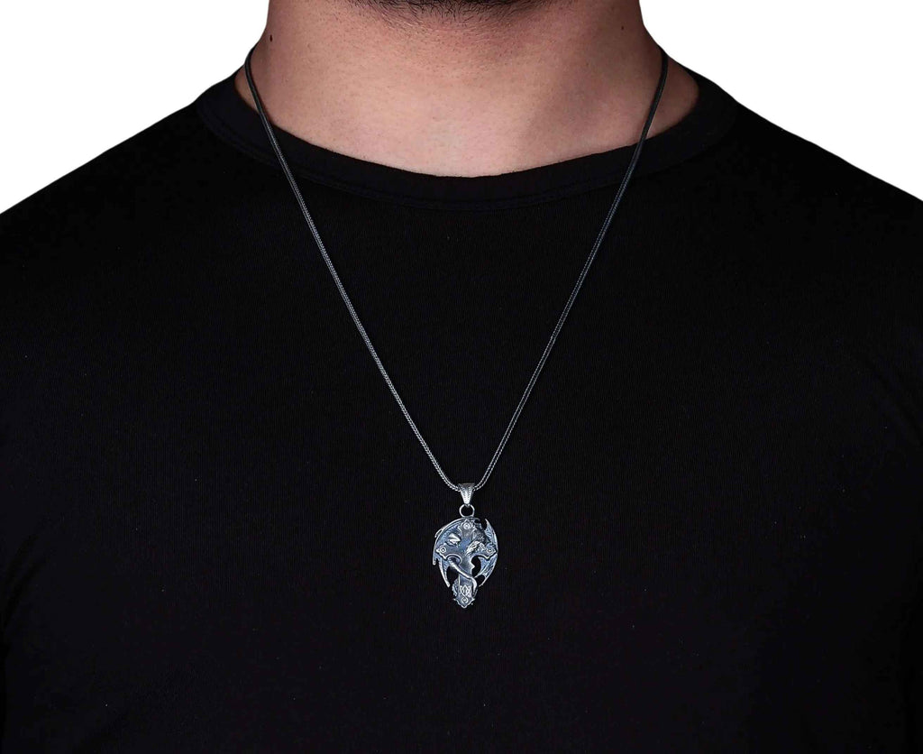 925 Silver Dragon Cross Necklace | Handmade Gothic Faith Men Jewelry