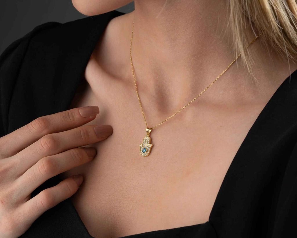 Sterling Silver Hamsa Hand Necklace: Fatima Pendant, Spiritual Jewelry