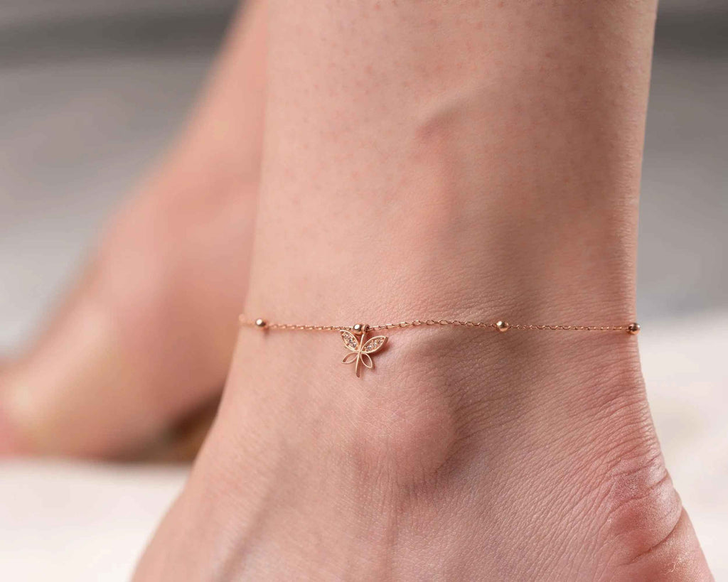 Sterling Silver Butterfly Anklet: Dainty Beach Jewelry