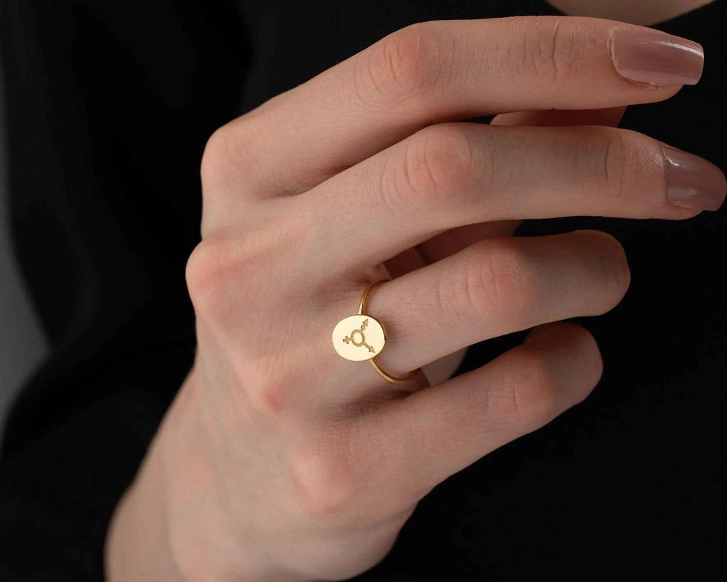 Solid Gold Transgender Symbol Ring: LGBTQ Pride Jewelry