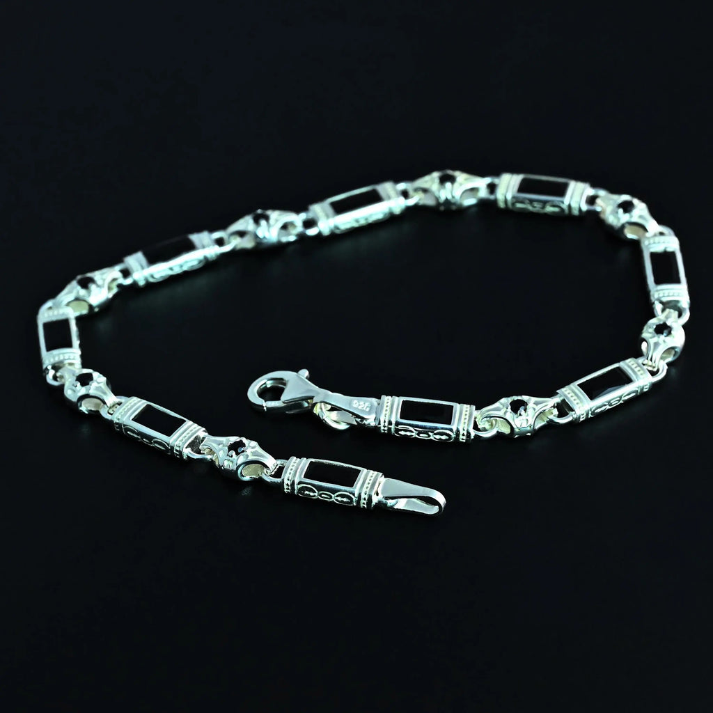 Black Zircon Baguette Stone Bracelet Handmade Sterling Silver Chain   Charmora Jewelry