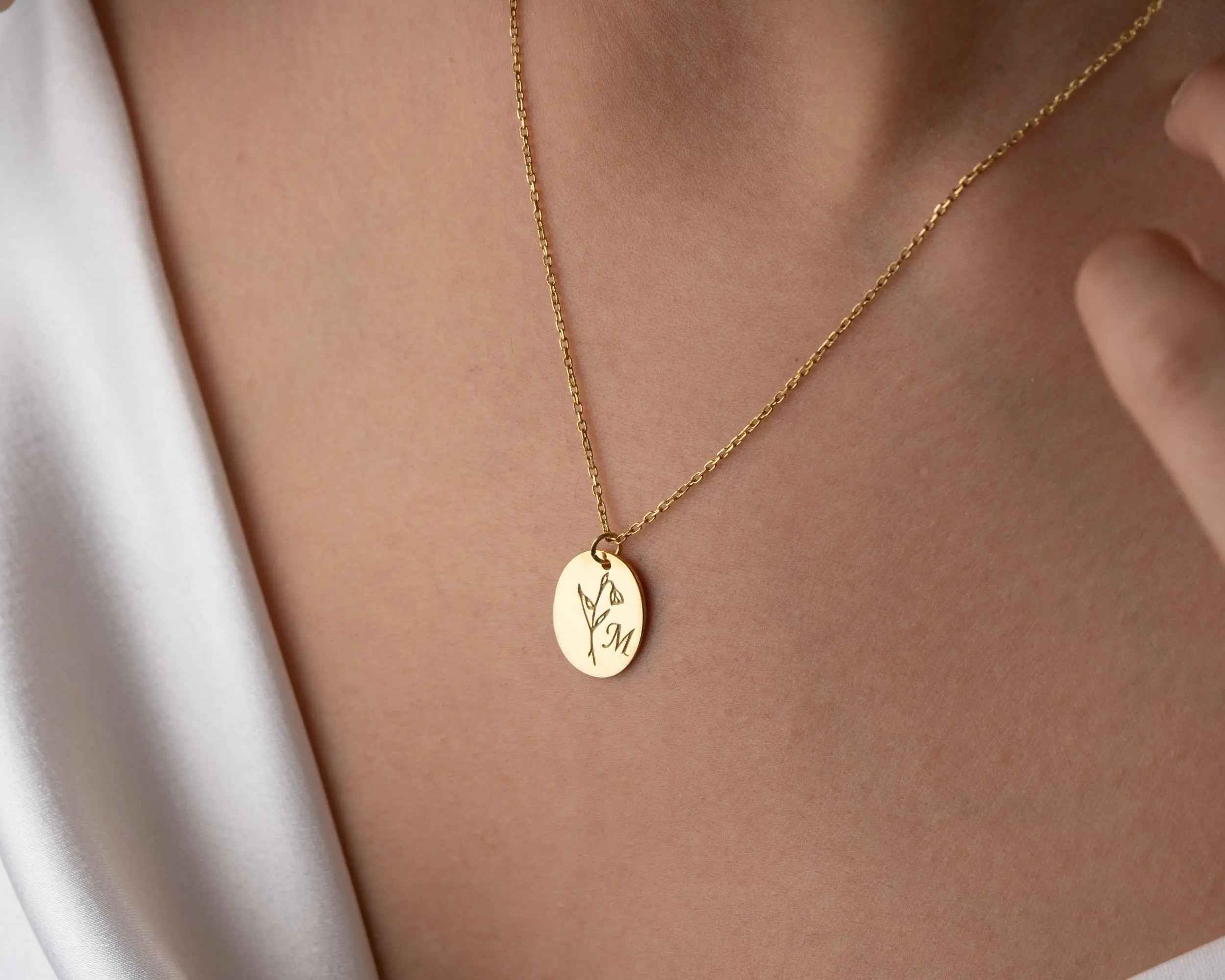 Birth Flower Initial Necklace: Engraved Sterling Silver Personalized Jewelry