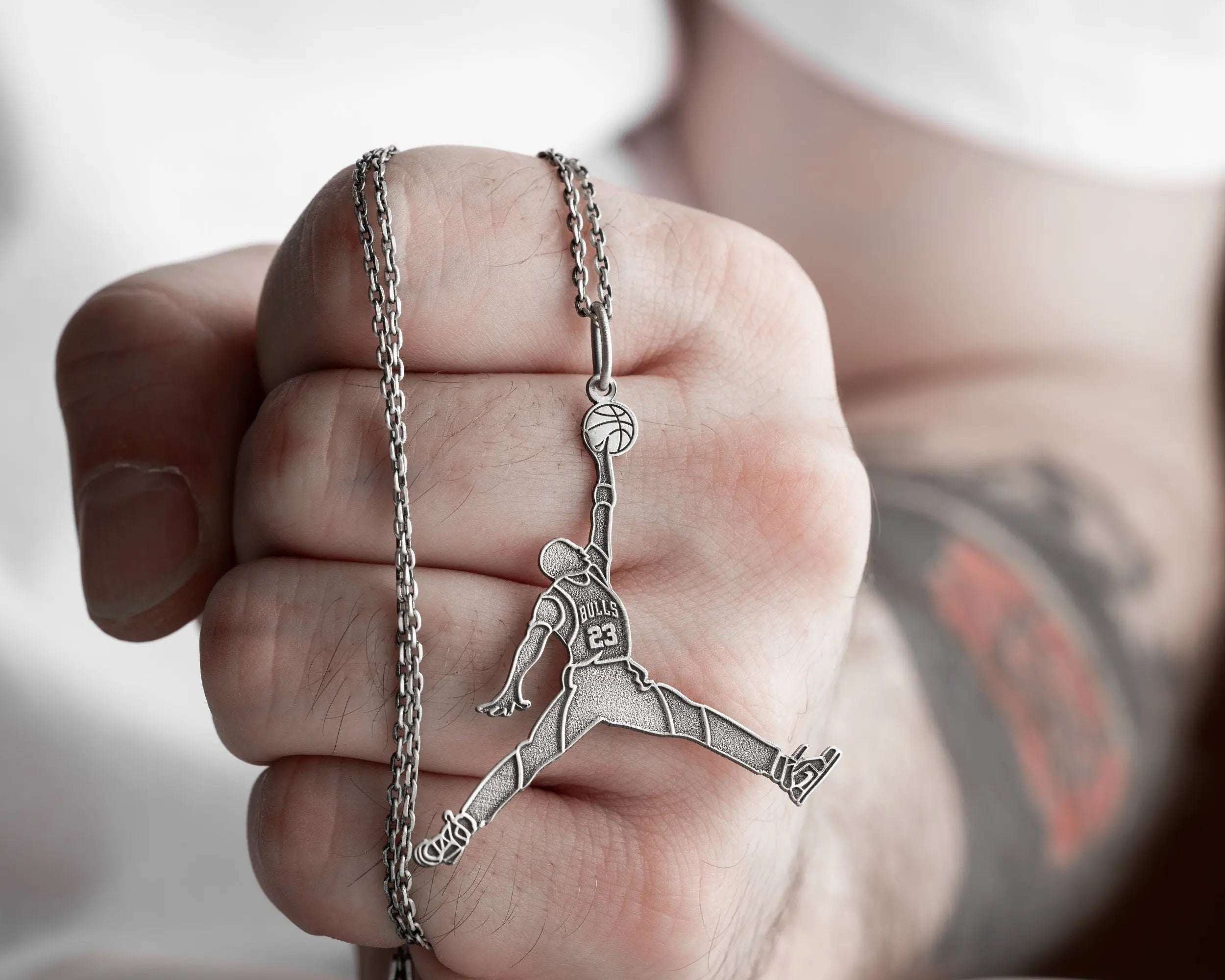 Handmade Sterling Silver Basketball Player Pendant Necklace   Charmora Jewelry