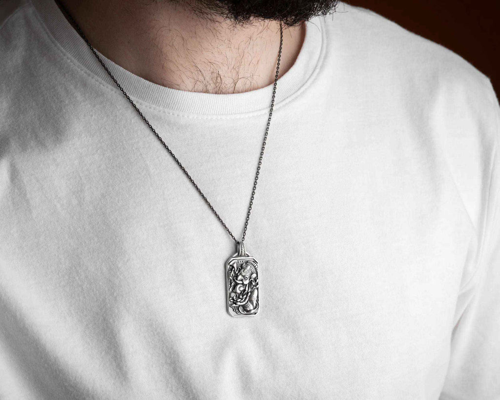 Sterling Silver Ganesha Pendant Necklace, Handmade Hindu Jewelry
