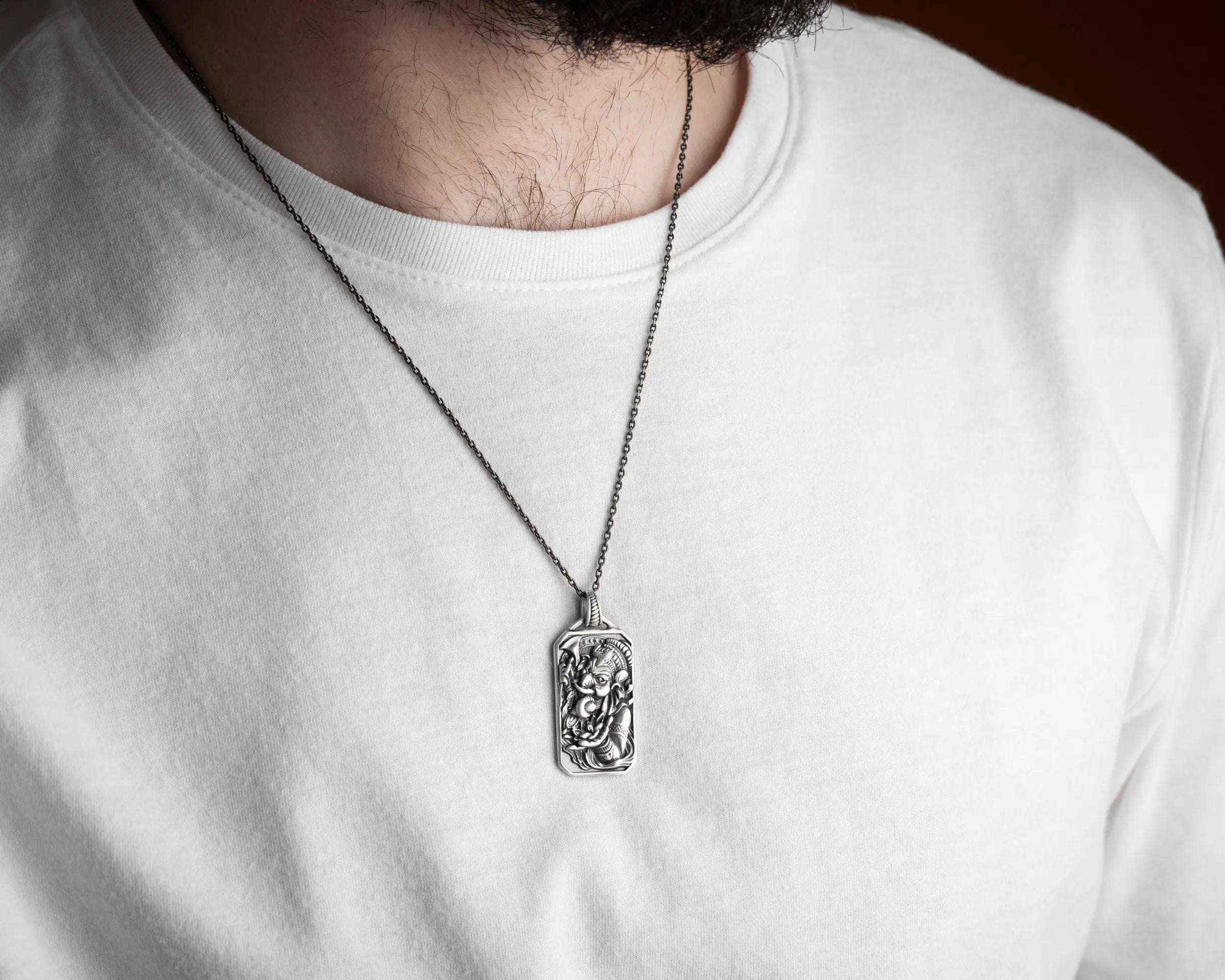 Sterling Silver Ganesha Pendant Necklace, Handmade Hindu Jewelry