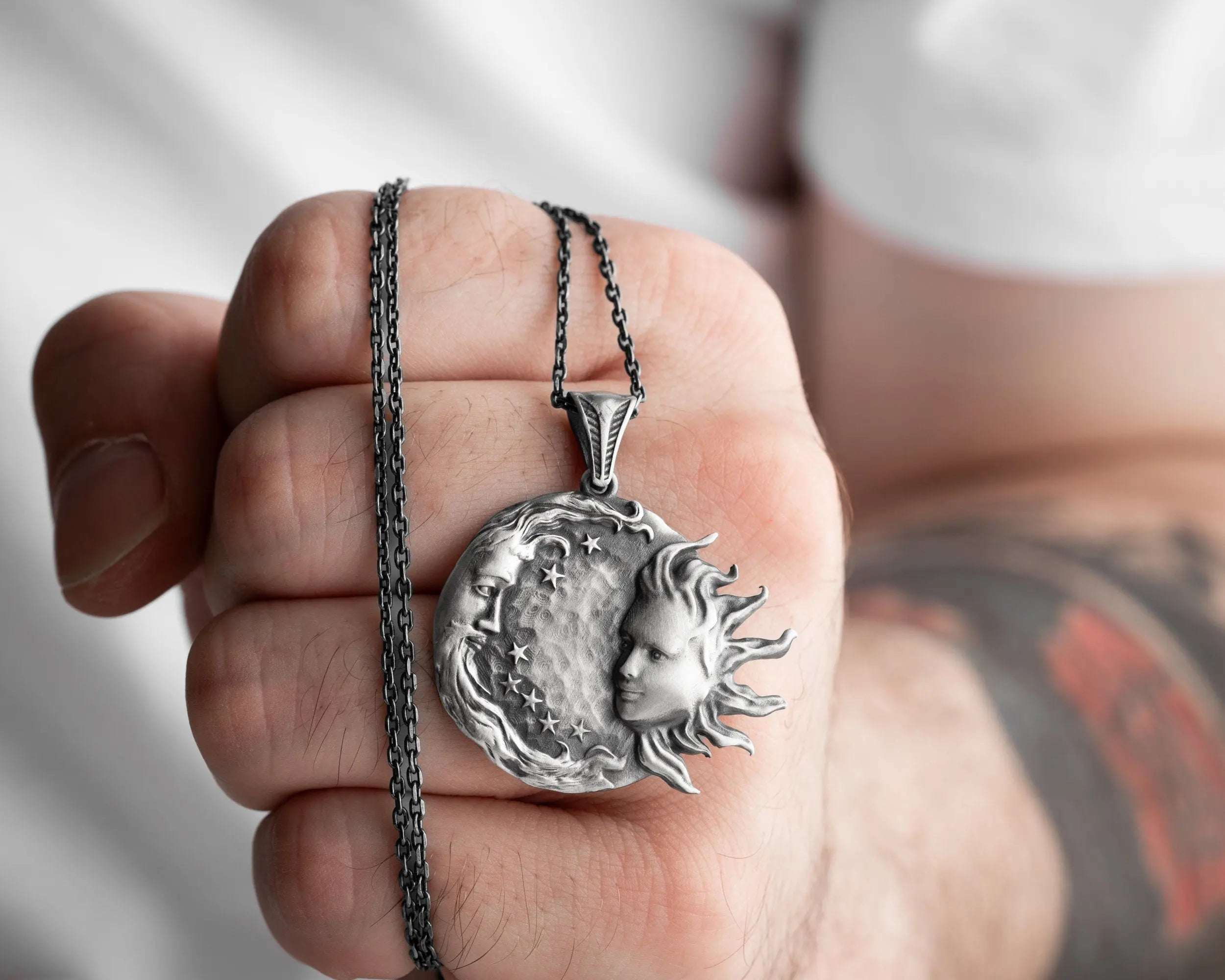 Sterling Silver Sun and Moon Necklace: Celestial Pendant Jewelry   Charmora Jewelry