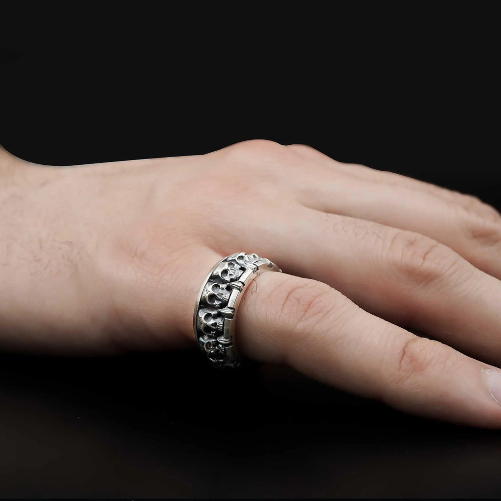 Handmade Oxidized Sterling Silver Skull Ring: Gothic Jewelry Gift   Charmora Jewelry