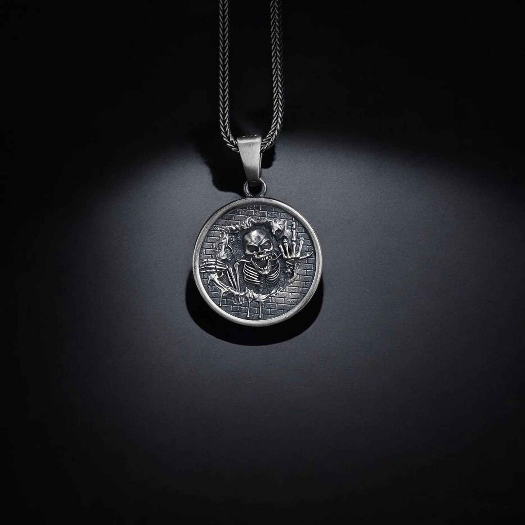 Handmade Sterling Silver Skeleton Pendant Necklace: Gothic Skull Jewelry