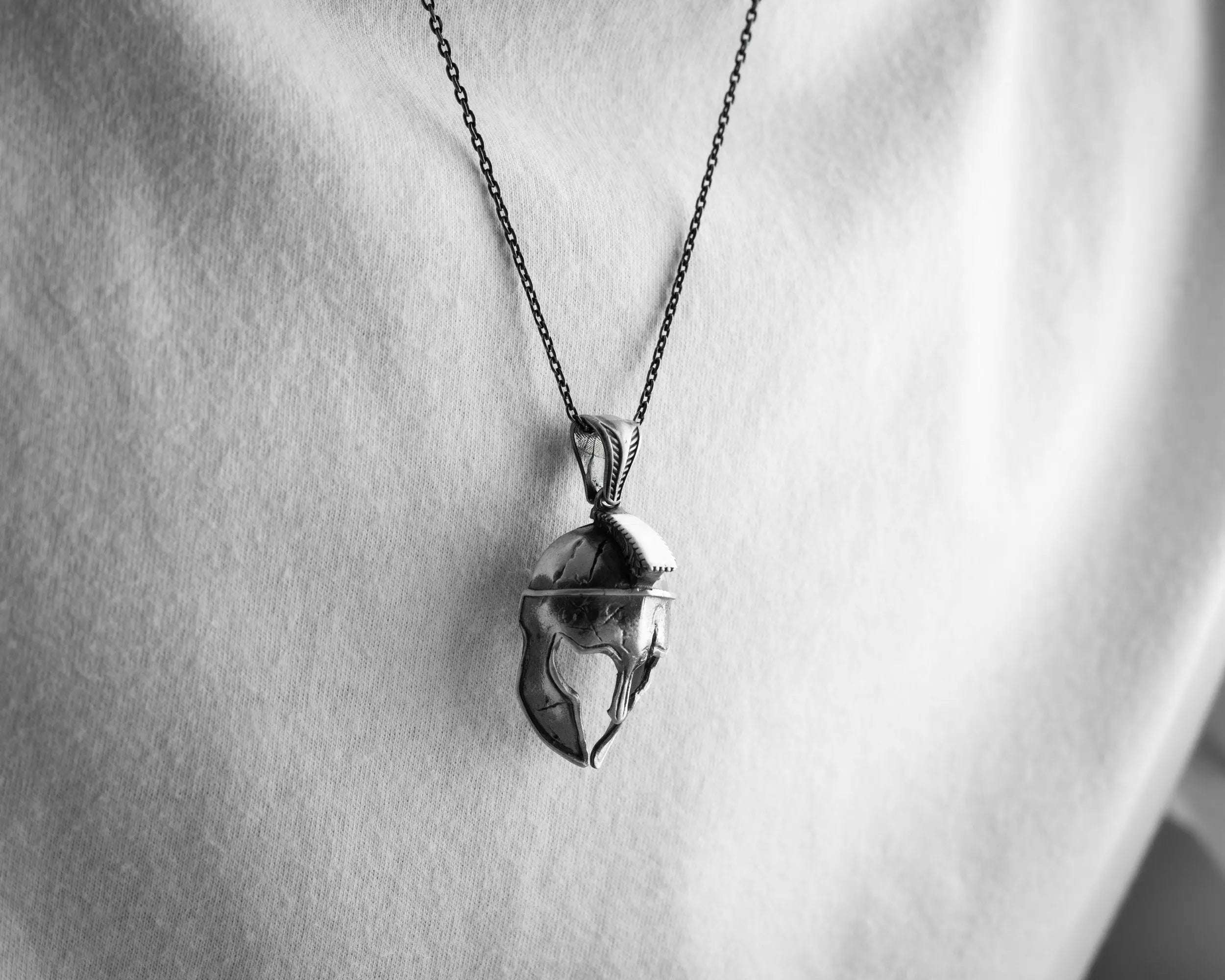 Sterling Silver Spartan Helmet Necklace: Handmade Warrior Pendant   Charmora Jewelry