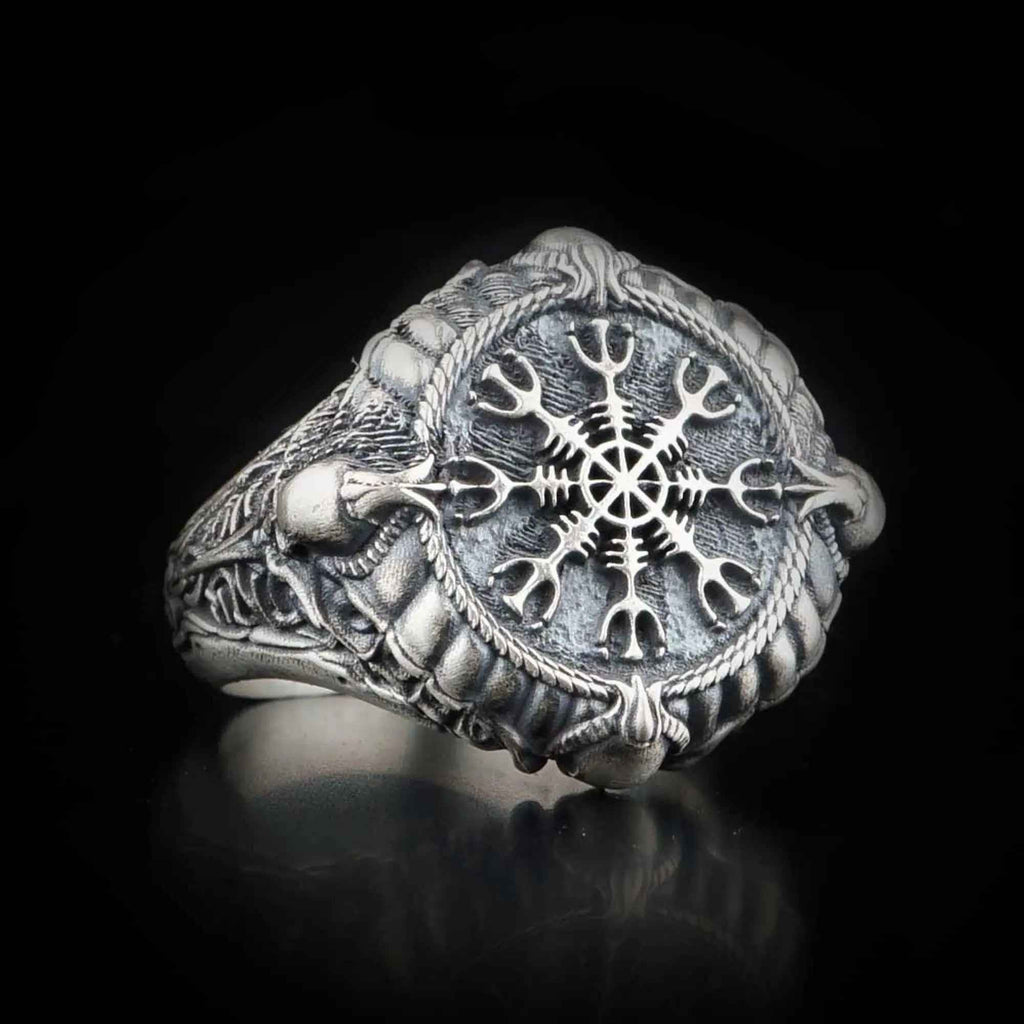 Sterling Silver Viking Signet Ring: Yggdrasil Tree of Life, Norse Jewelry