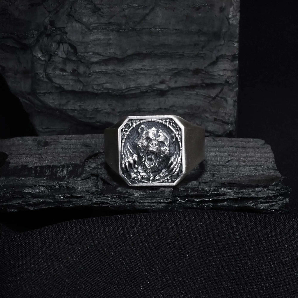 Oxidized Sterling Silver Bear Ring - Animal Lover Jewelry   Charmora Jewelry