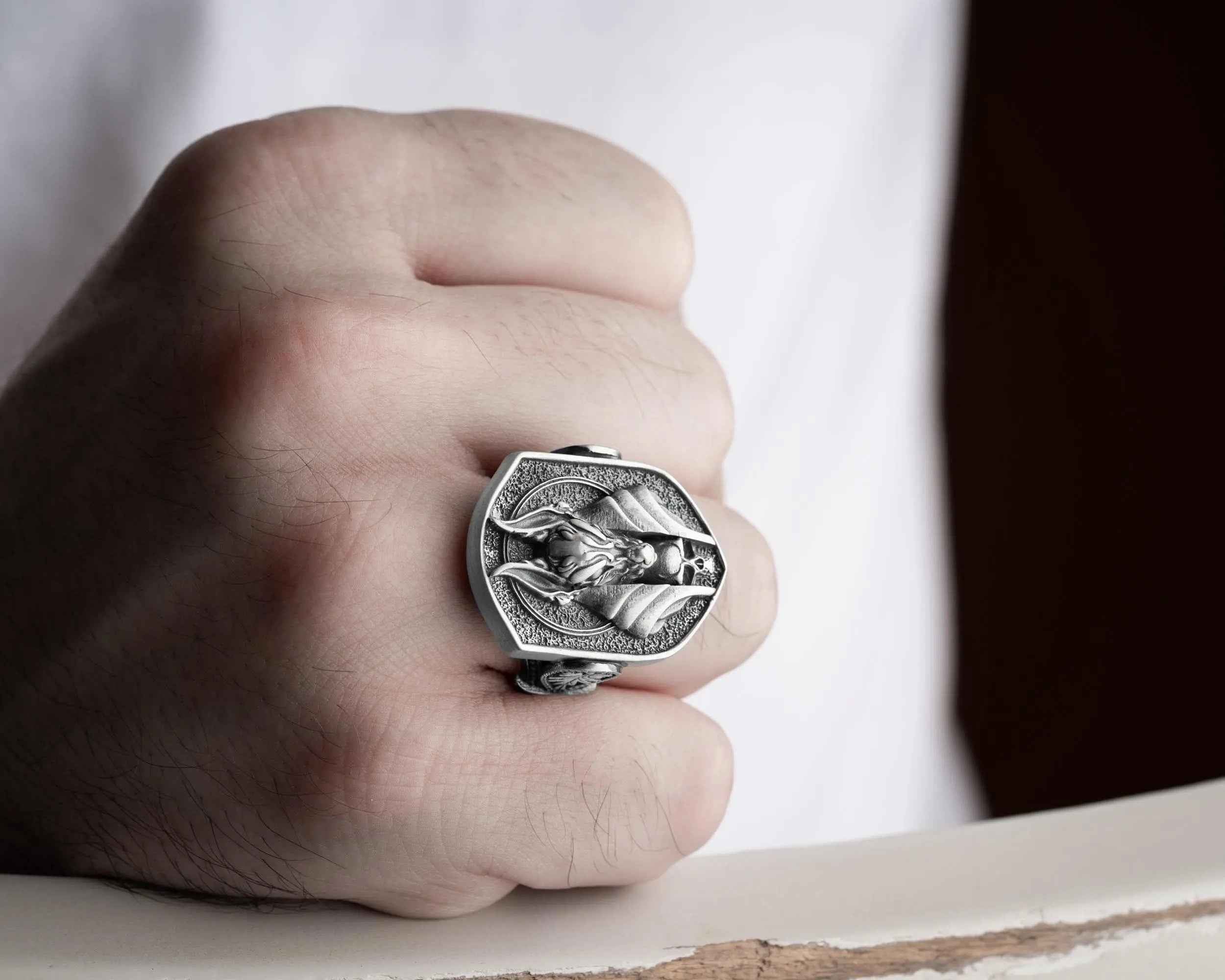 Anubis Skull Sterling Silver Ring - Ancient Egyptian Mens Jewelry