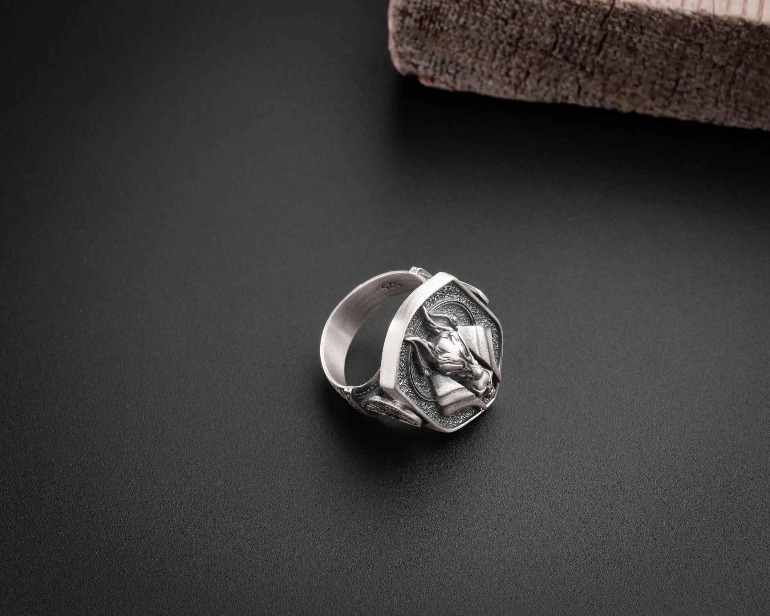 Anubis Skull Sterling Silver Ring - Ancient Egyptian Mens Jewelry