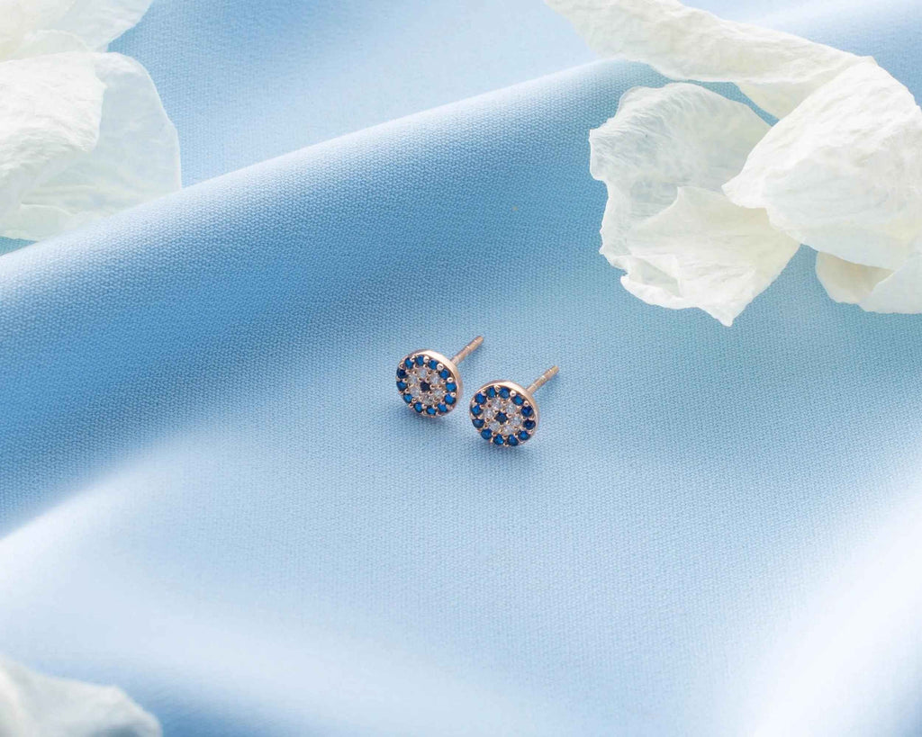 Sterling Silver Evil Eye Stud Earrings, Protection Jewelry