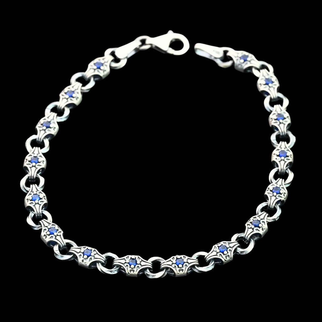925 Sterling Silver Men’s Bracelet with Zircon Stone – Durable Chain Gift for Him