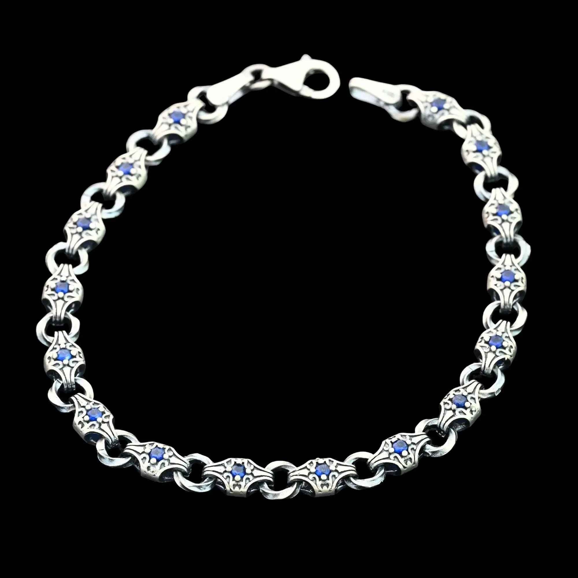 925 Sterling Silver Men’s Bracelet with Zircon Stone – Durable Chain Gift for Him