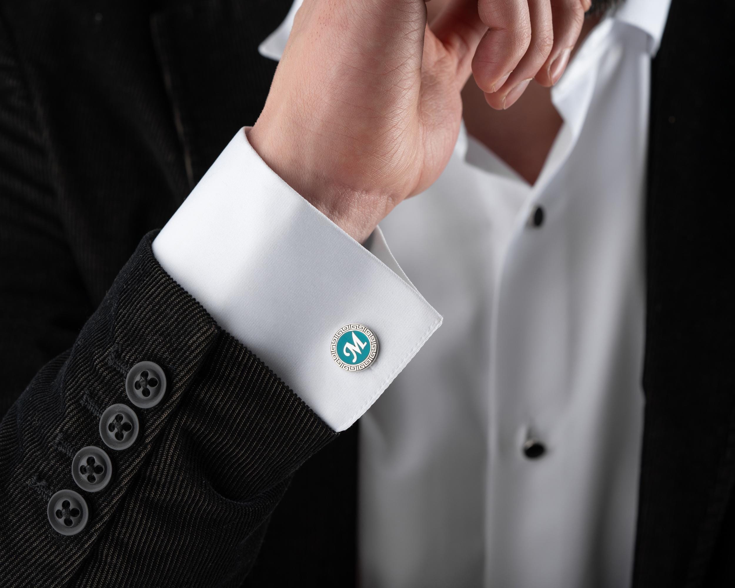 Boutons de manchette initiaux en émail et argent sterling, cadeau personnalisé