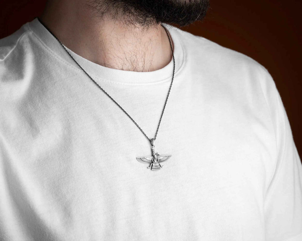 Sterling Silver Ahura Mazda Necklace: Zoroastrian Faravahar Pendant