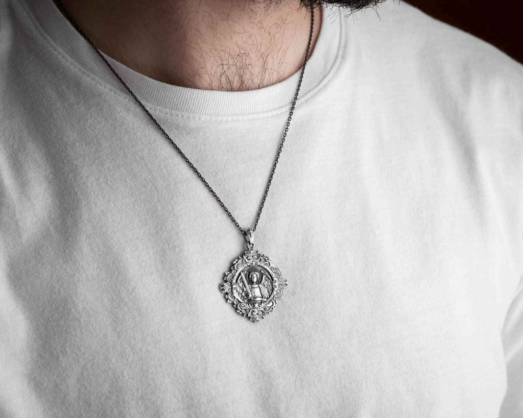 Sterling Silver Archangel Saint Michael Necklace: Guardian Angel Pendant