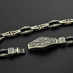 925 Sterling Silver Men’s Bracelet with Ornate Lock | Handmade Gothic Chain Bracelet