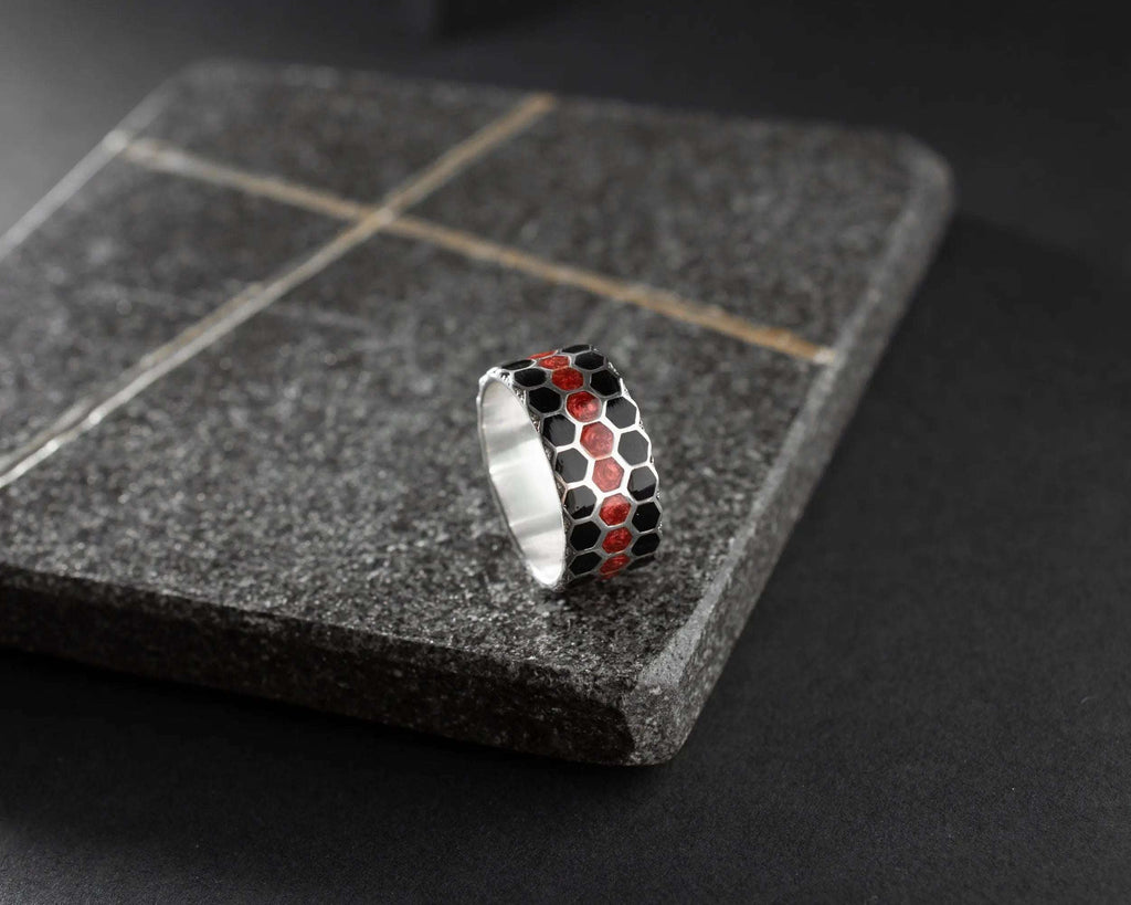 Honeycomb Sterling Silver Ring: Geometric Beehive Jewelry Men   Charmora Jewelry