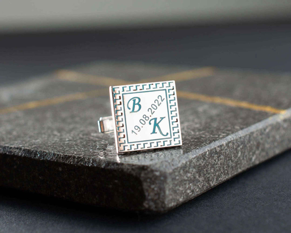 Handmade Sterling Silver Date & Initial Cufflinks: Personalized Groomsmen Gift
