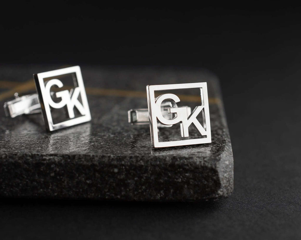 Sterling Silver Custom Initial Cufflinks, Personalized Wedding Gift   Charmora Jewelry