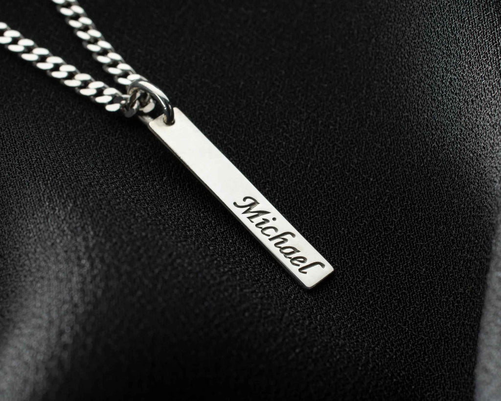 Personalized Sterling Silver Bar Necklace: Engraved Name, Morse Code, Coordinates