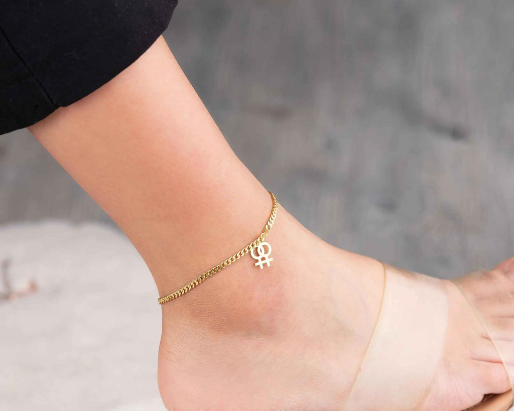 Sterling Silver Lesbian Symbol Anklet: Pride LGBTQ Jewelry