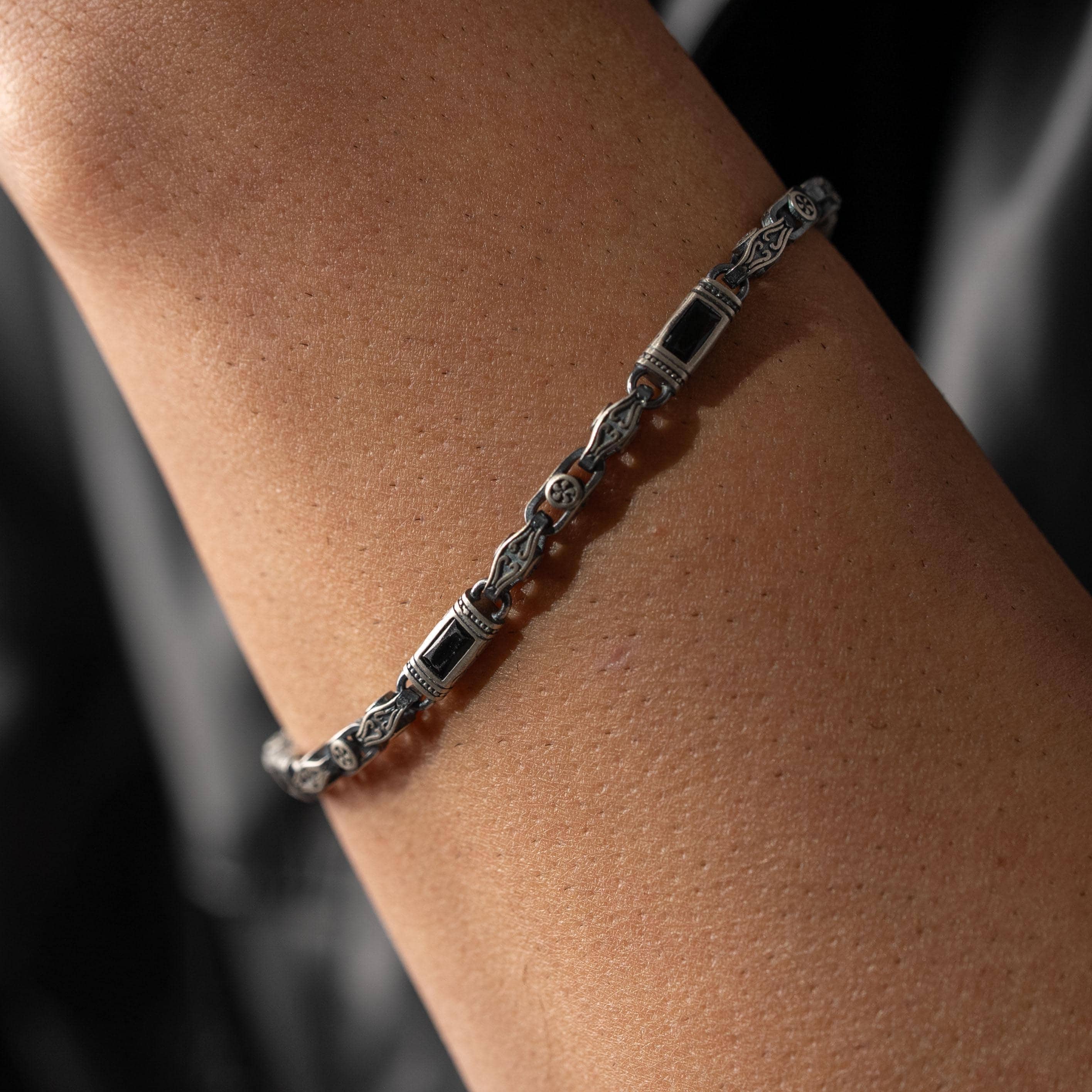 Black Baguette Box Clasp Link Bracelet  Bracelet  Charmora Jewelry