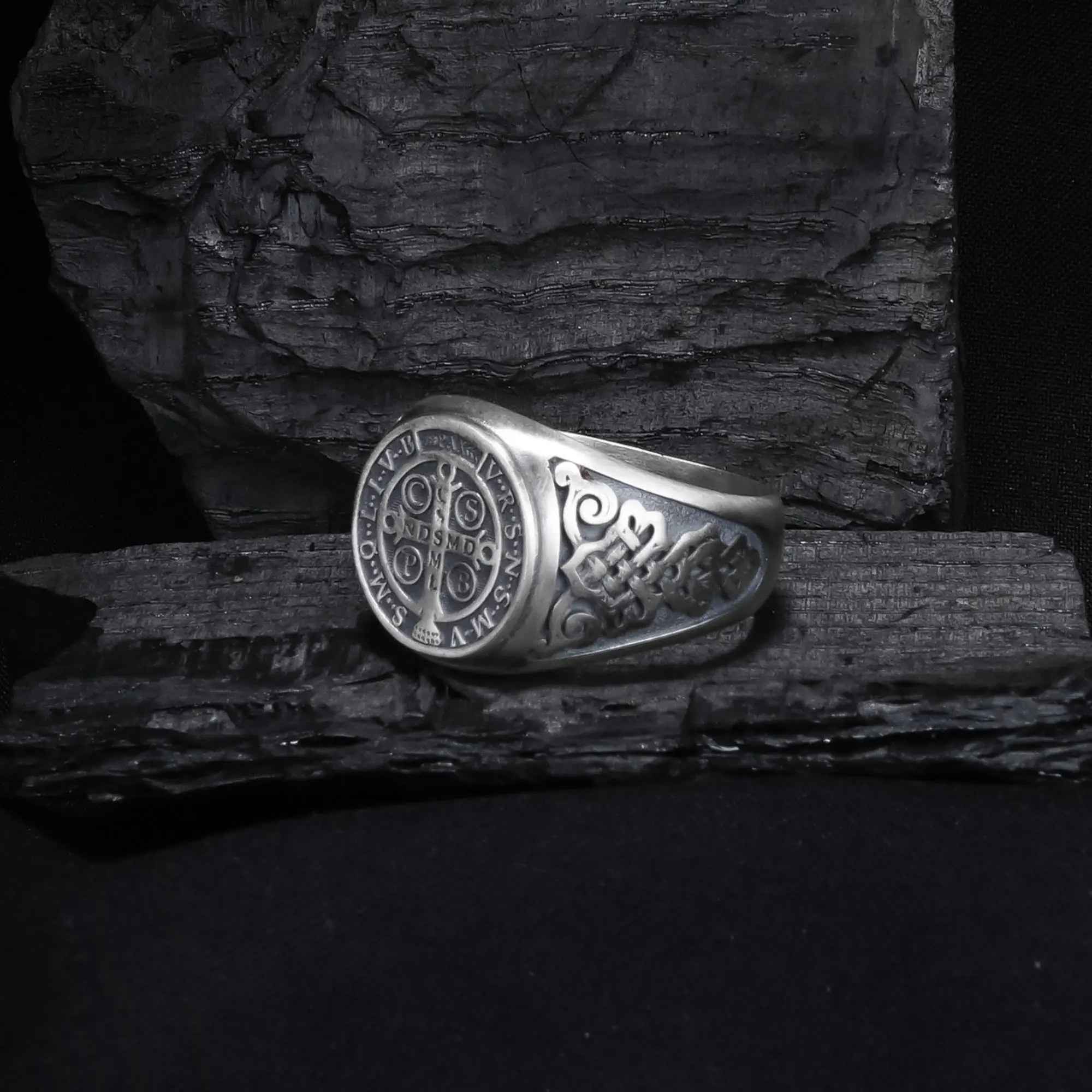 Sterling Silver St Benedict Medal Ring: Religious Signet Jewelry