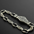 925 Sterling Silver Men’s Bracelet with Ornate Lock | Handmade Gothic Chain Bracelet