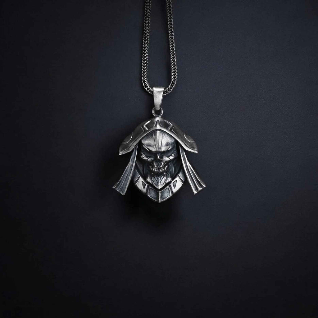Oxidized Sterling Silver Skull Necklace - Handmade Men's Jewelry