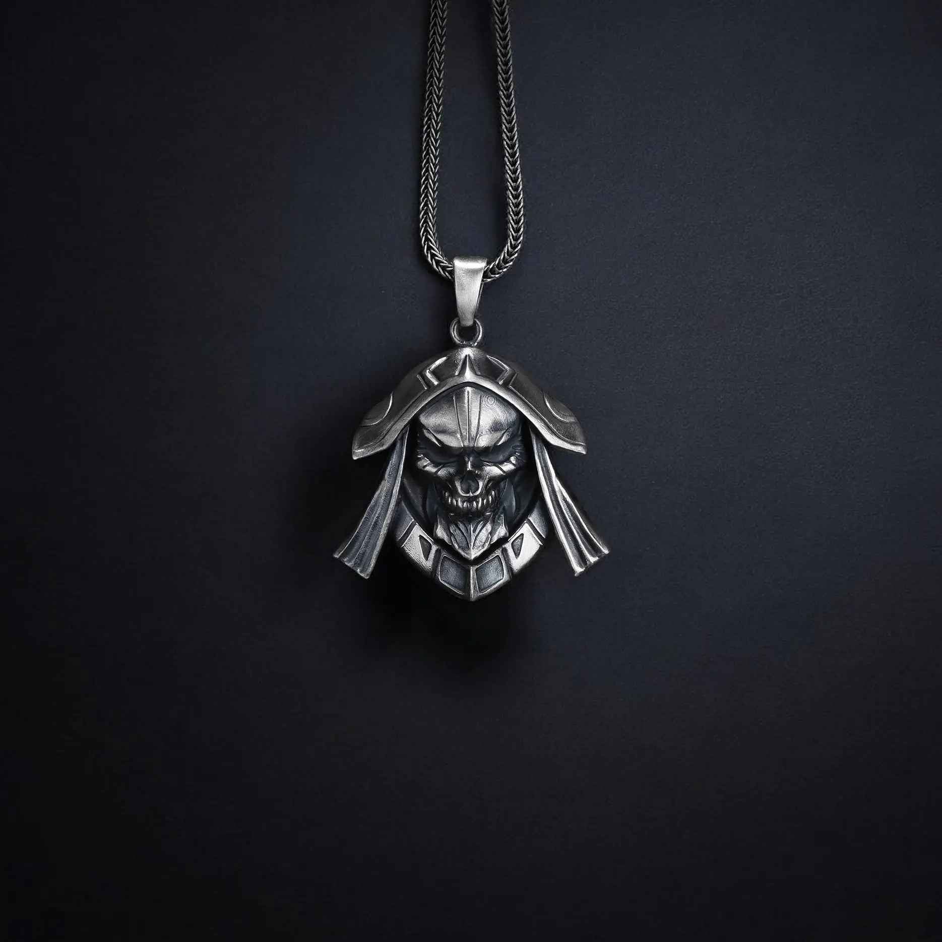 Oxidized Sterling Silver Skull Necklace - Handmade Men's Jewelry