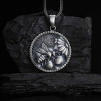 Handmade Sterling Silver Bee Necklace: Honeycomb Pendant Jewelry