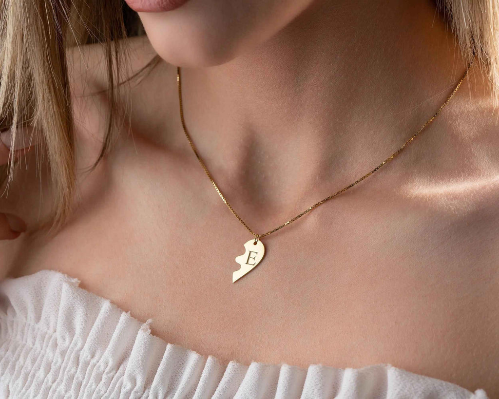Engraved Broken Heart Necklace: Sterling Silver Couple Necklace