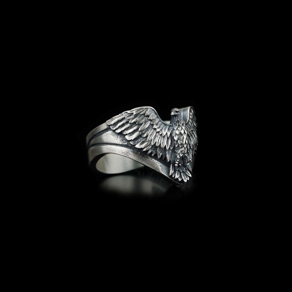 Oxidized Sterling Silver American Eagle Ring: Patriotic Bird Wrap   Charmora Jewelry