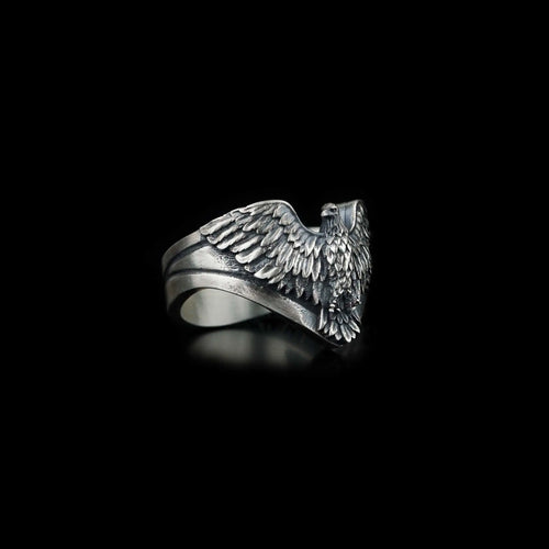 Oxidized Sterling Silver American Eagle Ring: Patriotic Bird Wrap   Charmora Jewelry