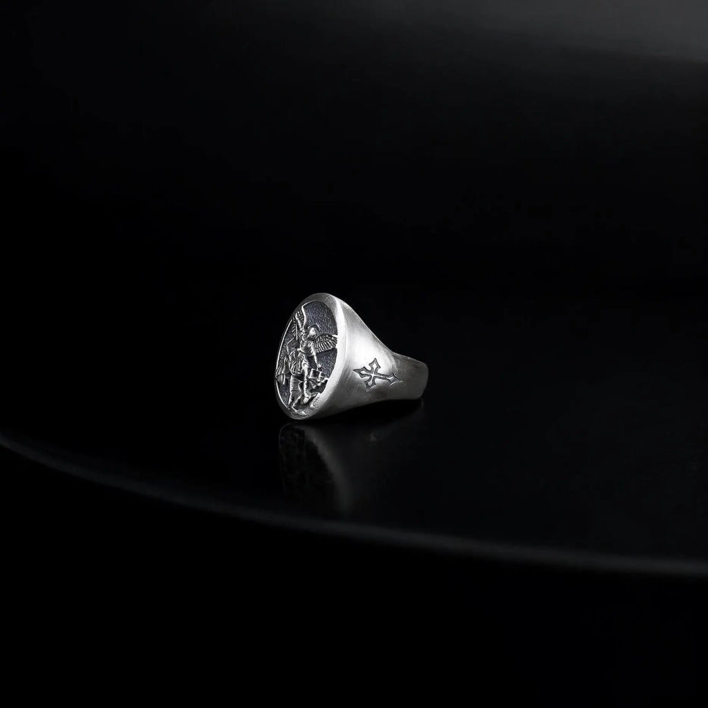 Sterling Silver Saint Michael Archangel Ring: Christian Protection Jewelry   Charmora Jewelry