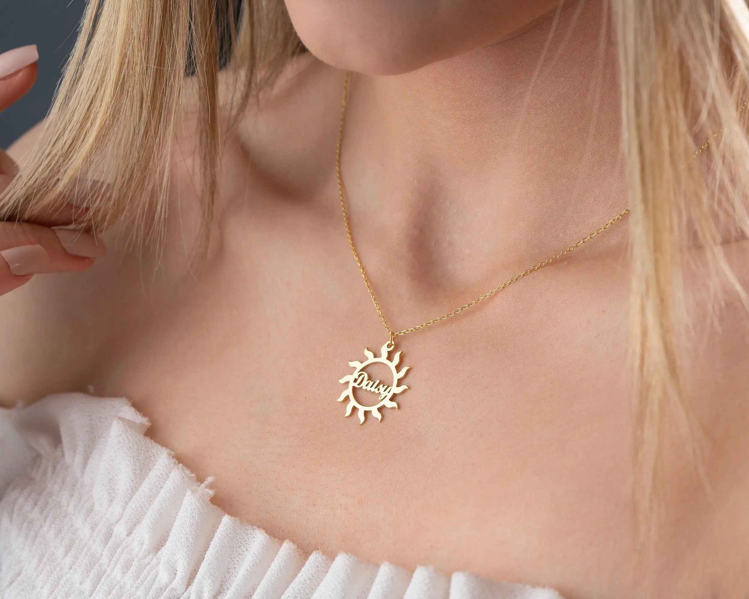 Personalized Sun Necklace: Custom Sterling Silver Name Pendant