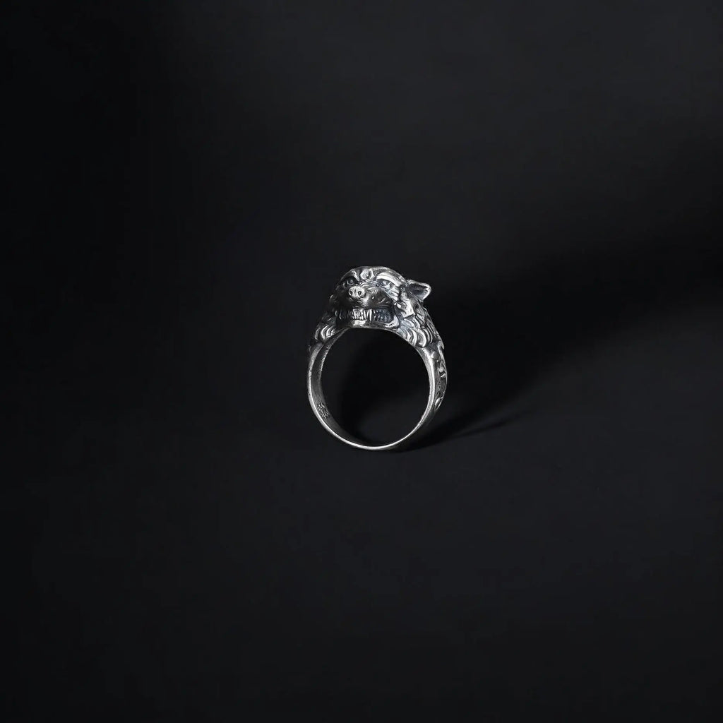Sterling Silver Wolf Head Ring: Handcrafted Animal Jewelry   Charmora Jewelry