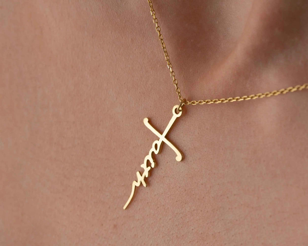 Solid Gold Cross Necklace, Religious Faith Pendant