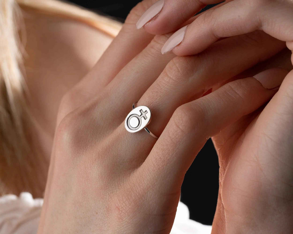 Sterling Silver Female Symbol Ring: Feminist Venus Jewelry