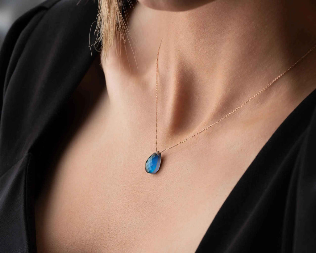 Dainty Sterling Silver Labradorite Necklace | Elegant Teardrop Pendant | Christmas Gift For Teenager