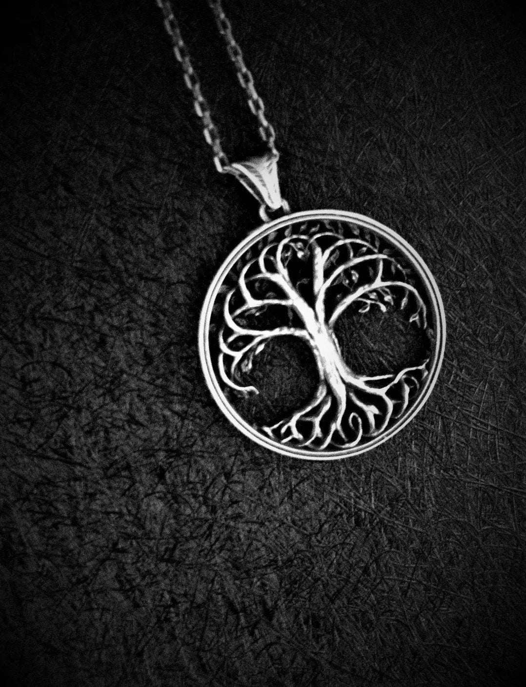 Sterling Silver Yggdrasil Necklace: Viking Tree of Life Pendant   Charmora Jewelry
