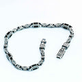 Sterling Silver Men's Bracelet: Black Zircon Vintage Link Design