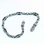 Sterling Silver Men's Bracelet: Black Zircon Vintage Link Design