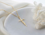 Solid Gold Cross Necklace, Religious Faith Pendant